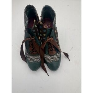 Poetic License Betsy Buttons Booties Size 7 Eu 38 Teal Lace Up Plaid Witchy Euc